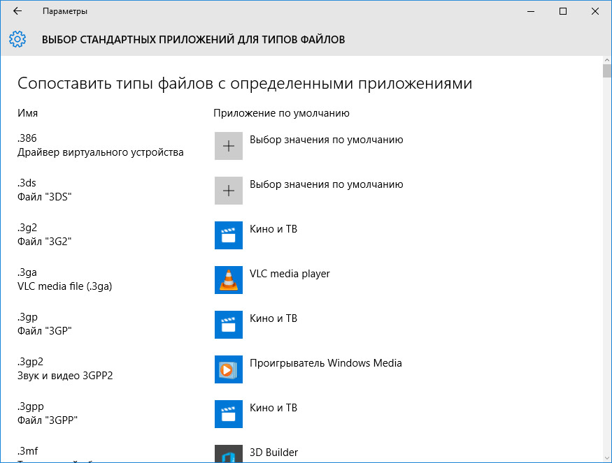 Зіставлення типів файлів або протоколів з конкретними програмами Windows 10